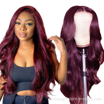 Body Wave Colored Human Hair Lace Front Wigs 180% Density HD Transparent Wig 99J Red Burgundy Remy Brazilian Wig For Black Women